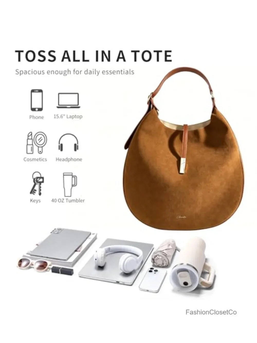 Faux Leather Hobo Shoulder Bag Tote Handbag with Zipper
